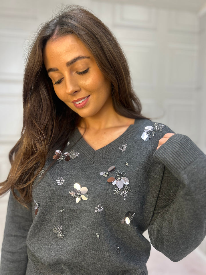 Goa Goa Grey Wool Blend Sequin Sweater