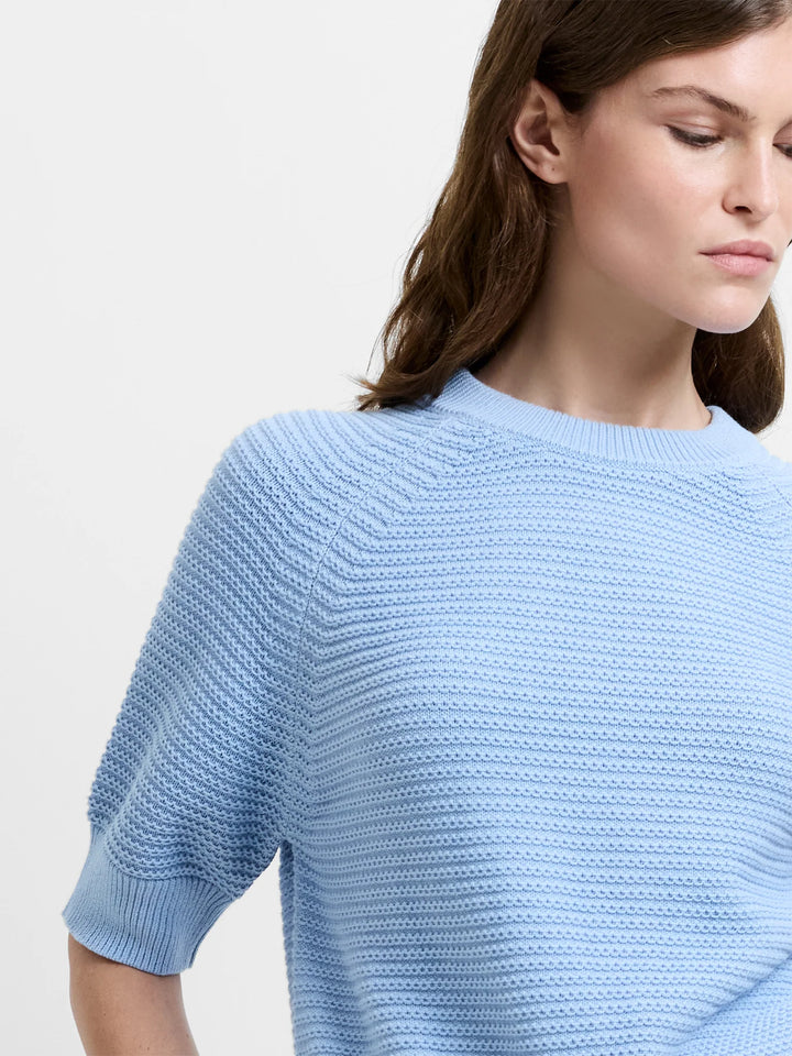 French Connection Lily Mozart Short Sleeve Purl Knit Jumper | Pretty Blue