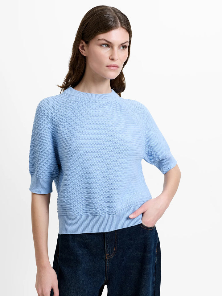 French Connection Lily Mozart Short Sleeve Purl Knit Jumper | Pretty Blue