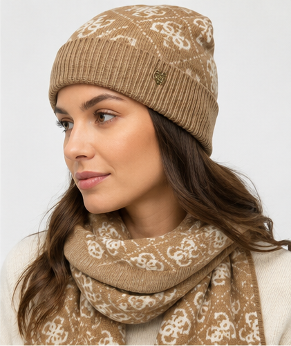 Guess 4G Logo Beanie And Scarf Set | Latte/Beige