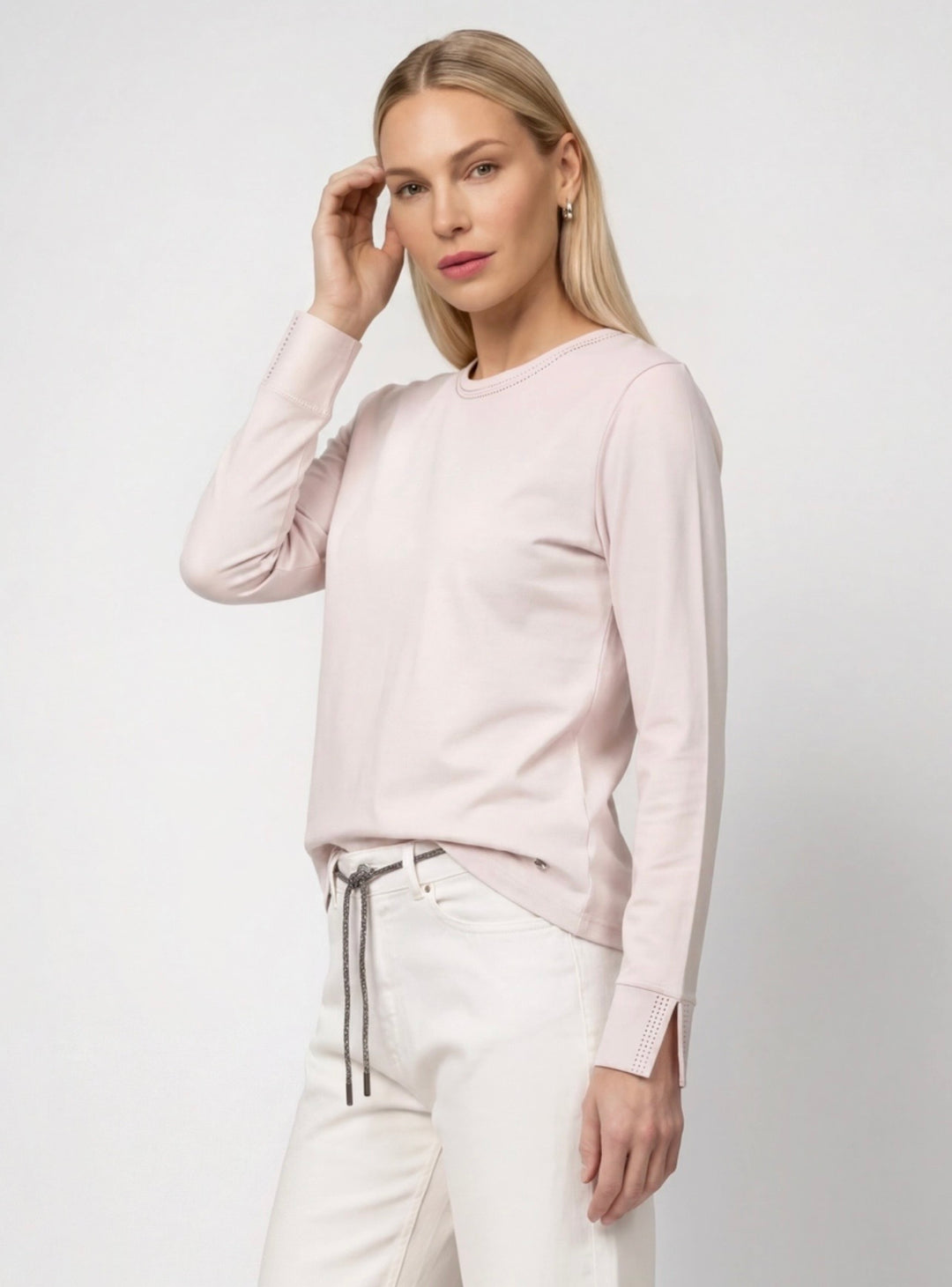 Monari Rosewater Long Sleeve Rhinestone Pullover