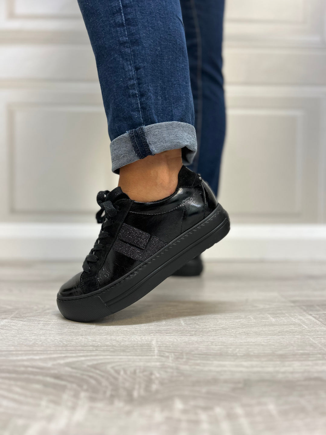 Paul Green Glossy Calf/Giltter Black Runner