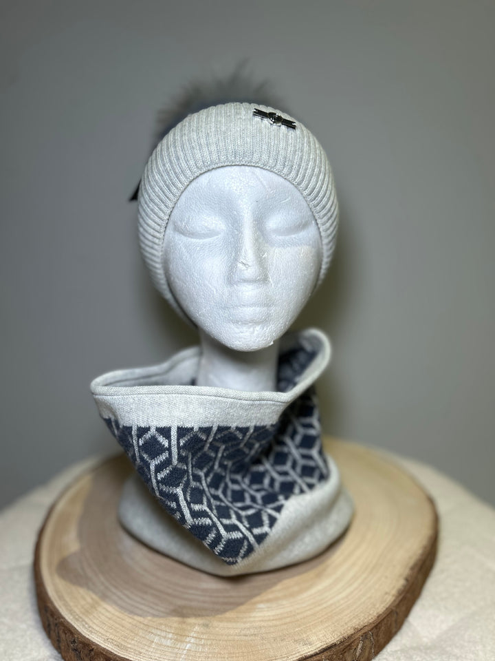 Perfect Hat & Snood Set - Grey Tone Geometric Pattern