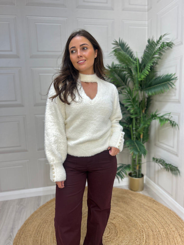Guess Cream Yuki Fuzz Cut Out Sweater