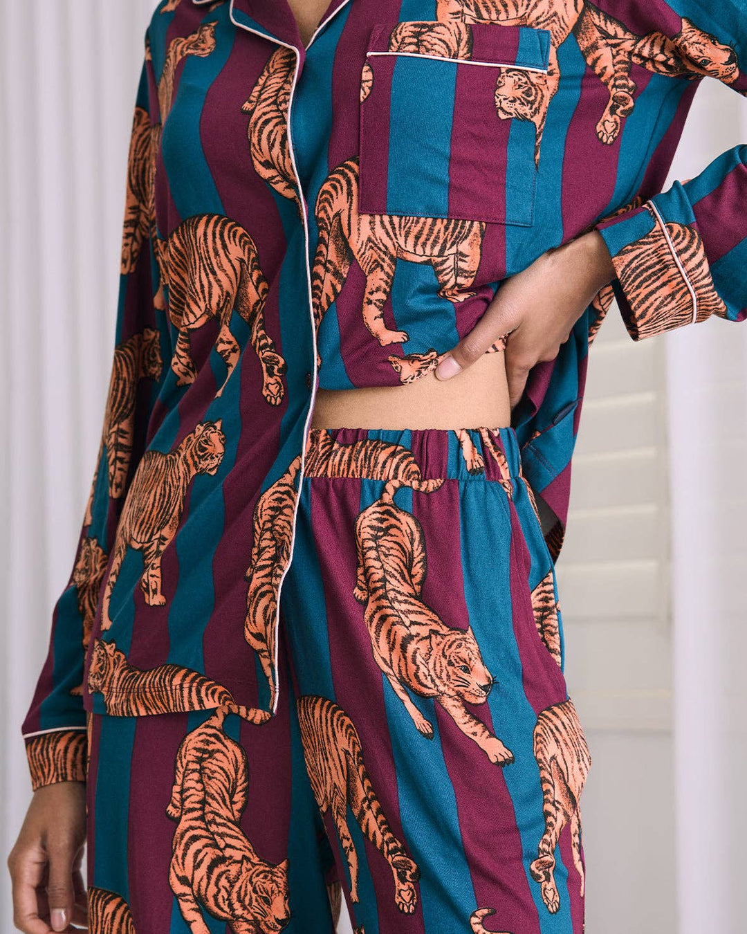 Tiger Stripe Print Long Pyjama Set: UK 14