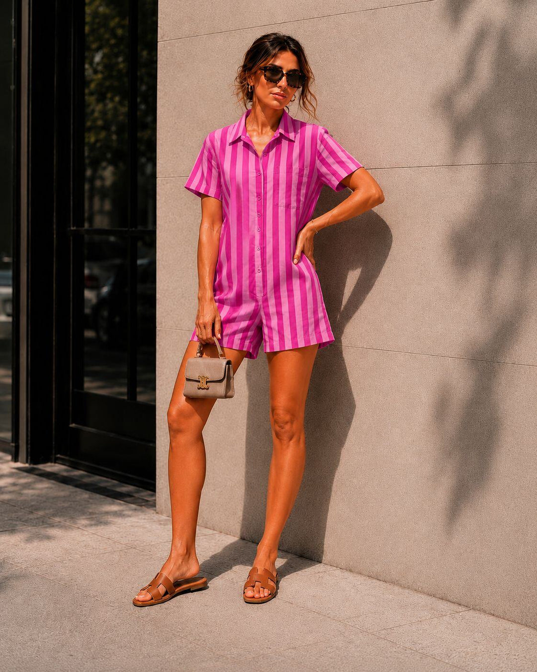 Priya Striped Playsuit Pink