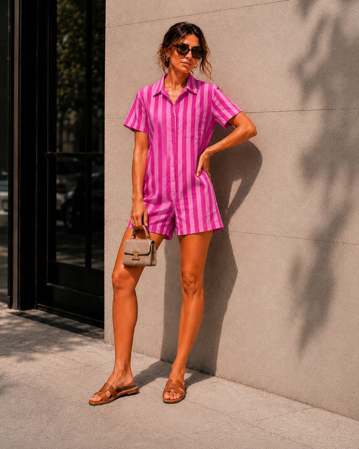 Priya Striped Playsuit Pink