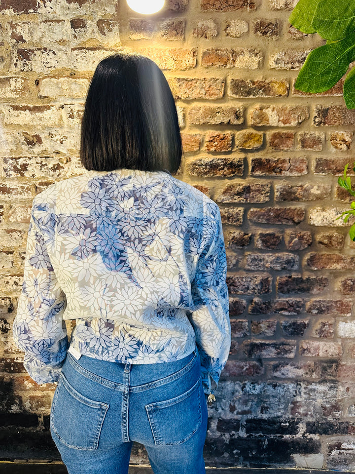 Guess Adelaide Blue/Cream Floral Tie Knot Shirt