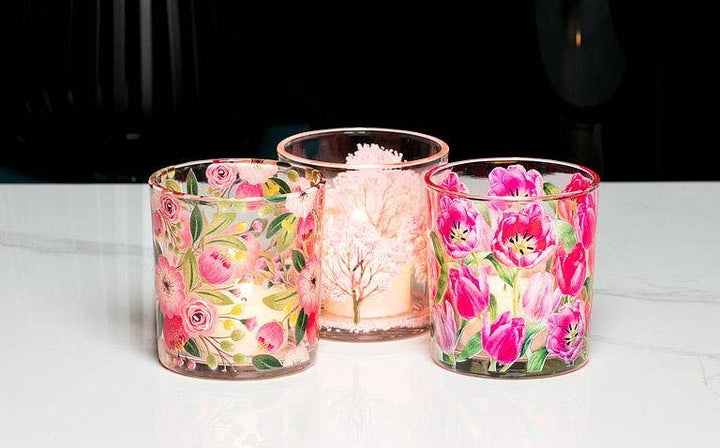 Pink Tulips Votive-3"H