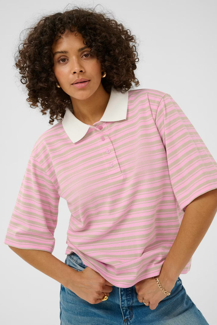 Kaffe Kamiala Pink Frosting/ Feather Grey Polo T-Shirt