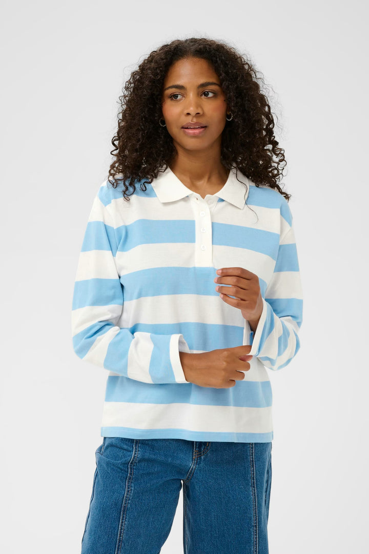 Kaffe KAmiala Long Sleeve Polo T-shirt Powder Blue