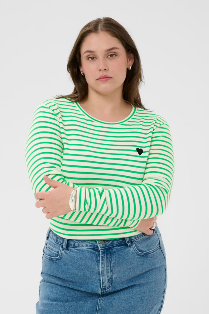 Kaffe Liddy Chalk/Bright Green Stripe with Black Heart Top