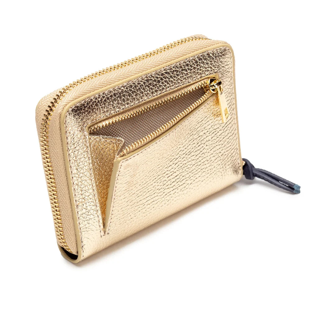 Elie Beaumont Zipper Purse | Gold/Navy Blue