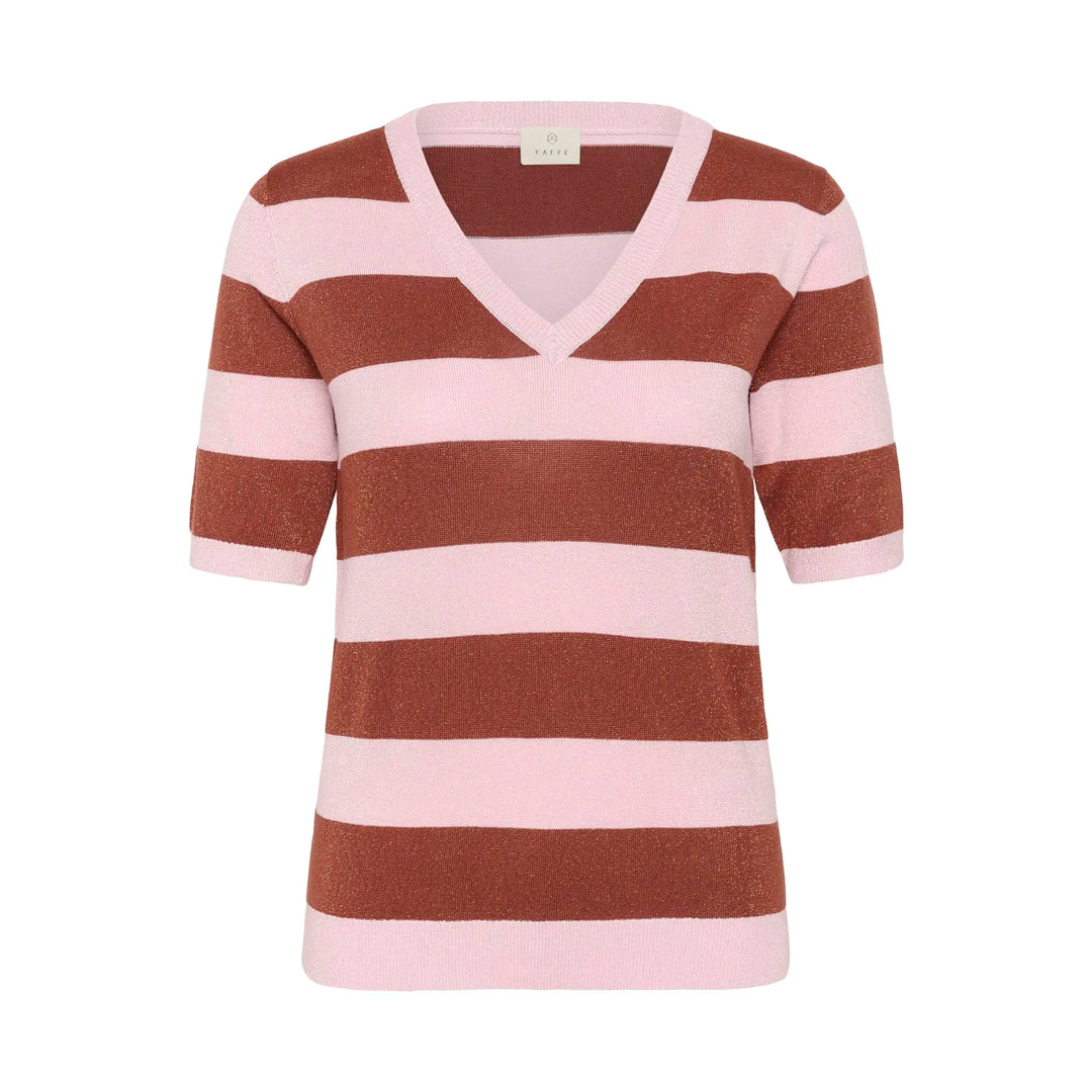 Kaffe KAregina Stripe V-neck Pullover | Ballerina/Henna