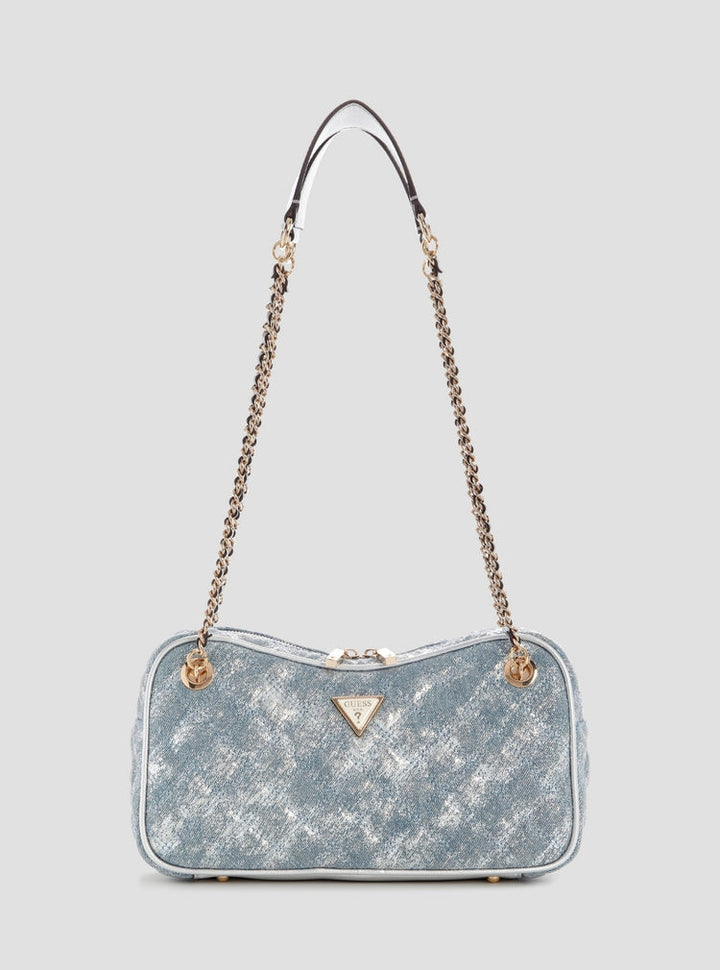 Guess Metallic Denim Giully II Shoulder Satchel Bag