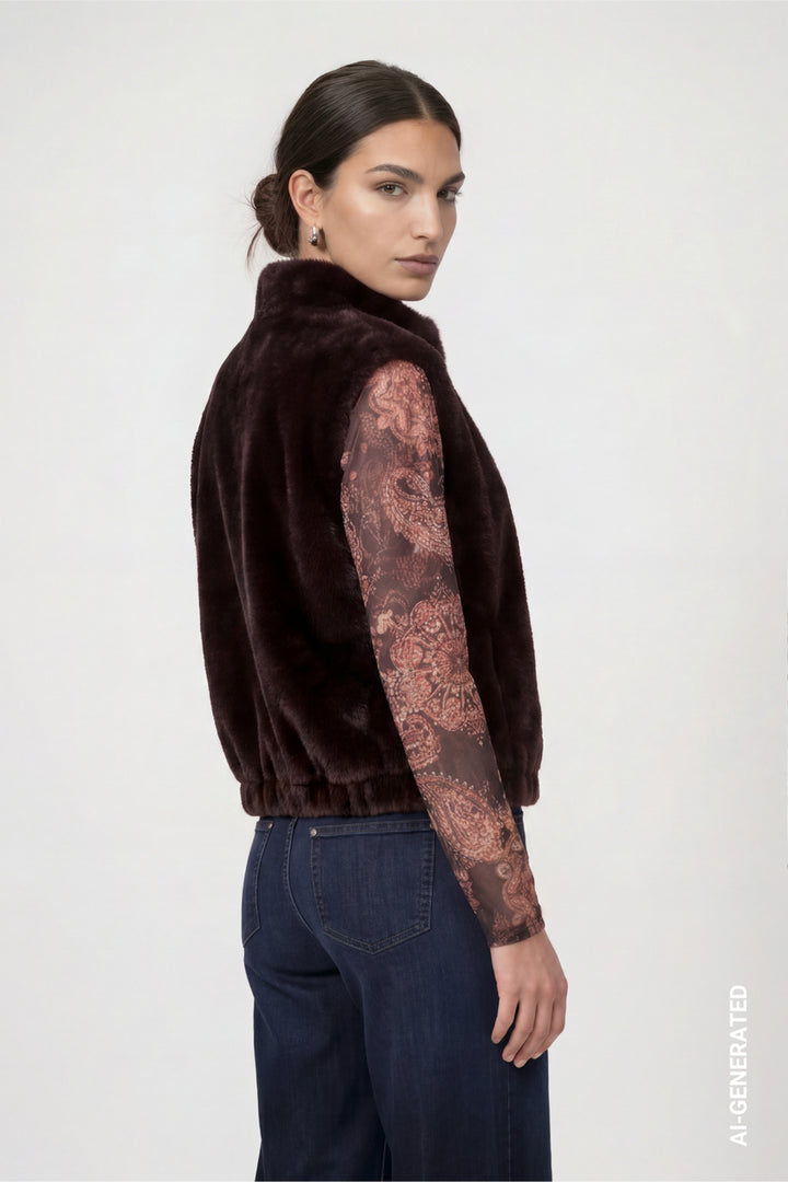 Monari Black Coffee Faux Fur Wasitcoat