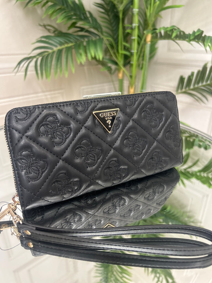 Guess Adelasia Logo Zip Around Purse Black