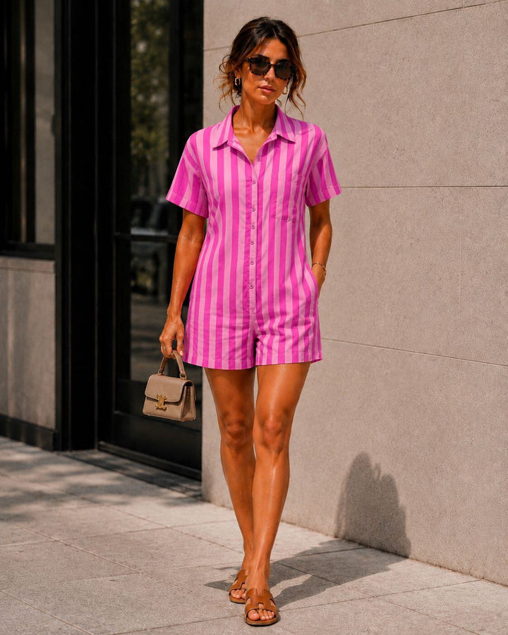 Priya Striped Playsuit Pink