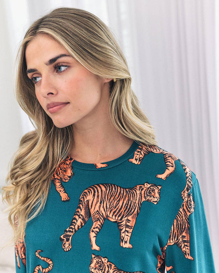 Tiger Print Long Pyjama Set: UK 10