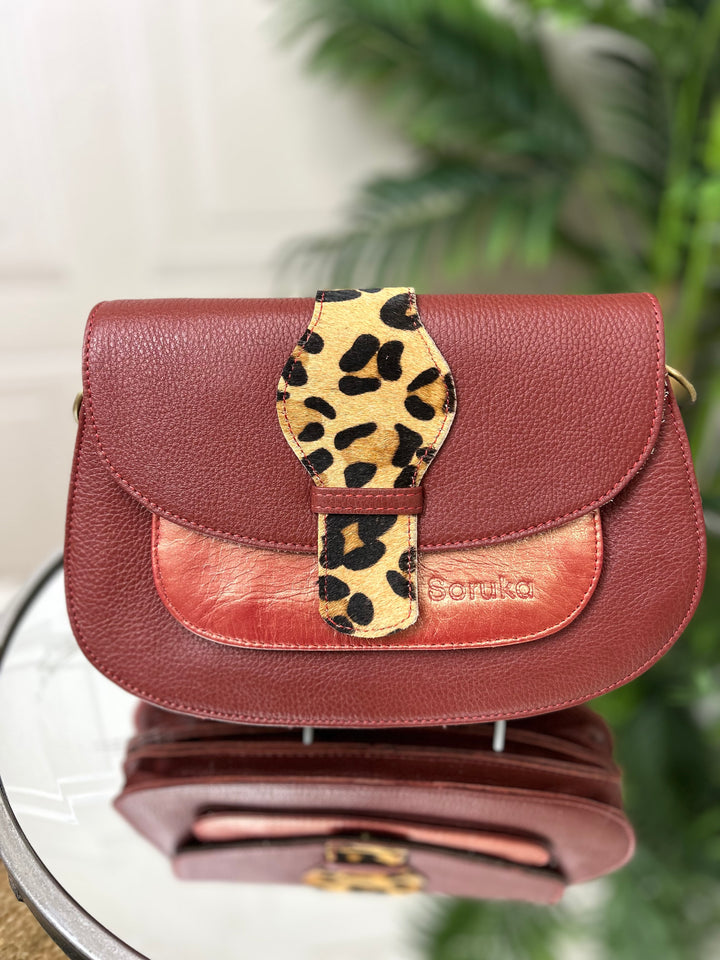 Soruka (81095) Metallic Patch with Animal Print Reversible Strap Handbag