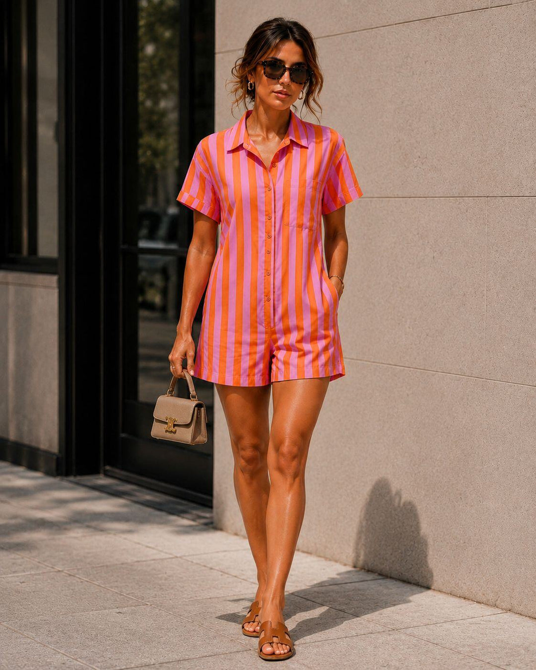 Priya Striped Playsuit Orange