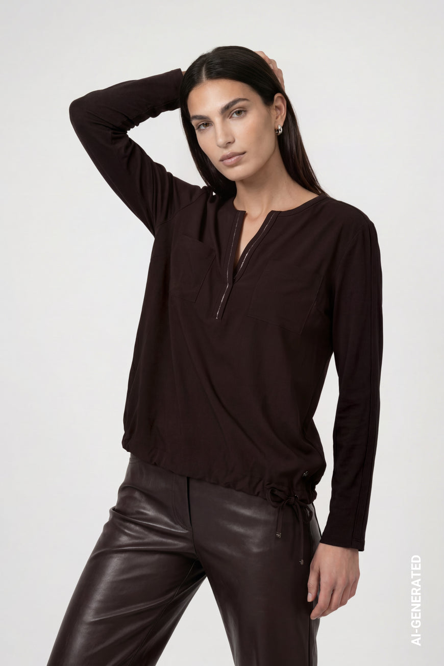 Monari Black Coffee Jewelry Blouse