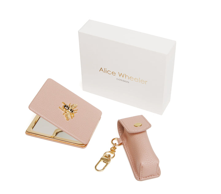 Alice Wheeler Oblong Compact Mirror &amp; Lipstick Holder Gift Set | Pink