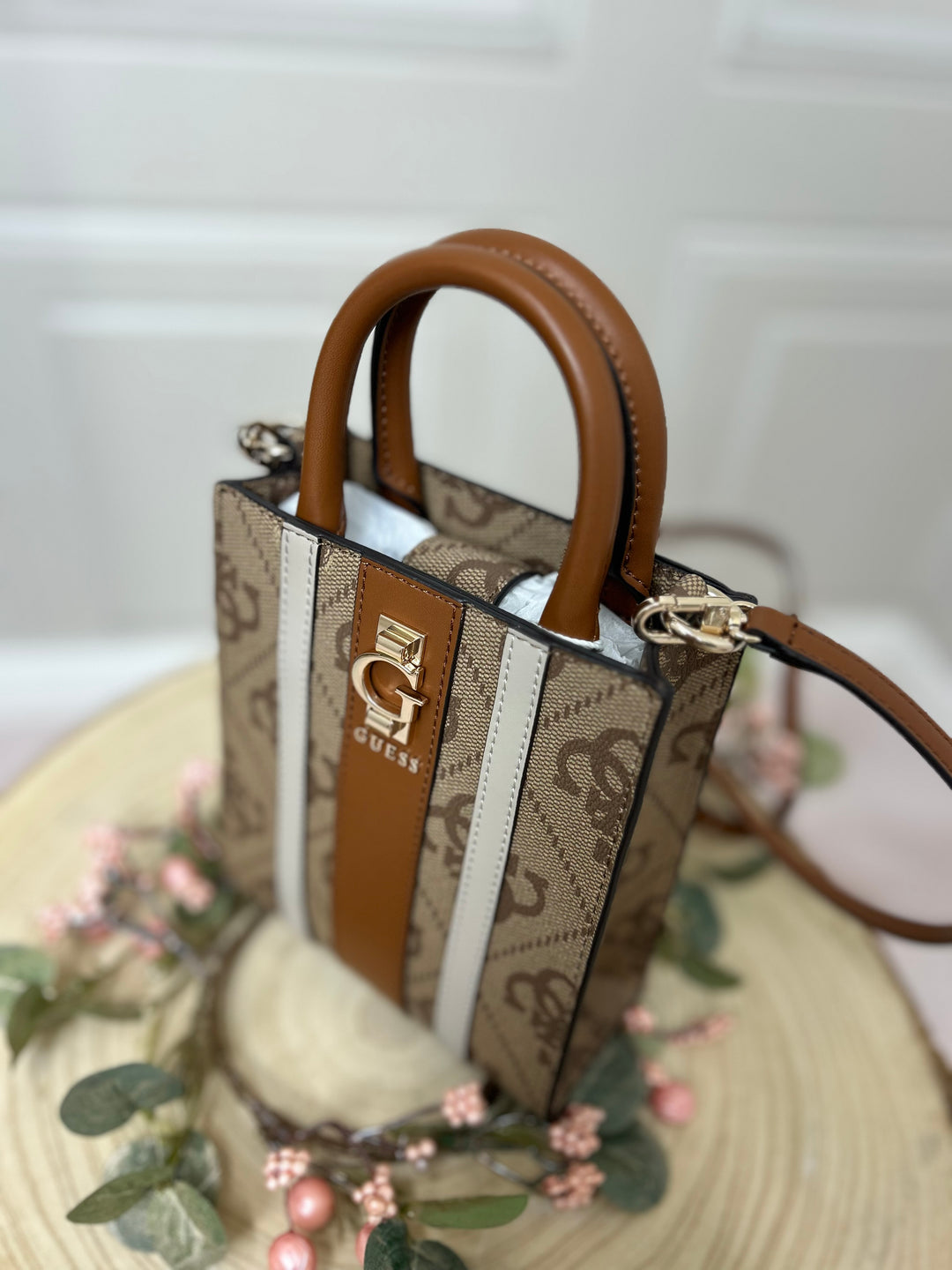 Guess Erenia Latte Logo Crossbody Bag