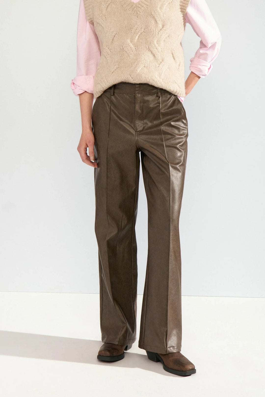 Numph Nudorith Straight PU Pants | Black Coffee