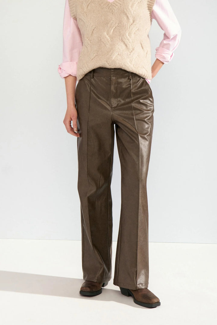 Numph Nudorith Straight PU Pants | Black Coffee