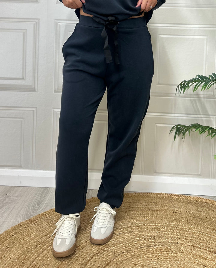French Connection Wren Side Trim Tie Waist Trousers Black/Blue