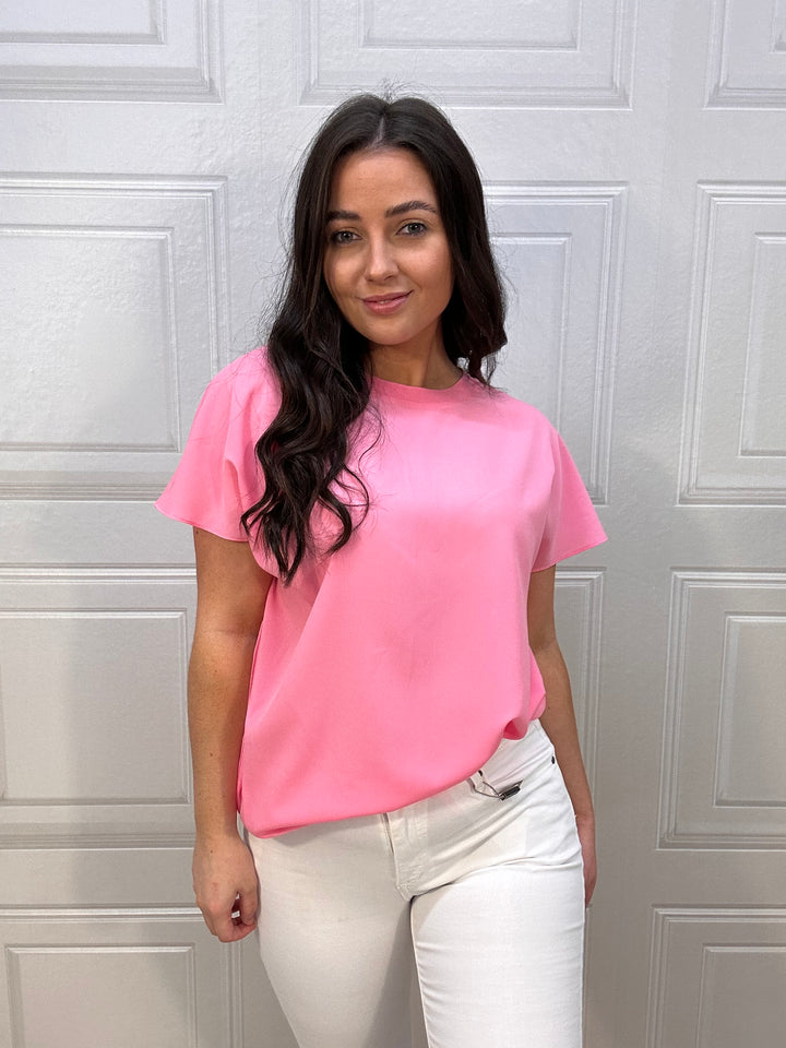 French Connection Aurora Pink Crepe Crew Neck Top