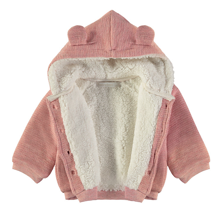 Babybol Hooded Knit Baby Jacket | Dusky Pink