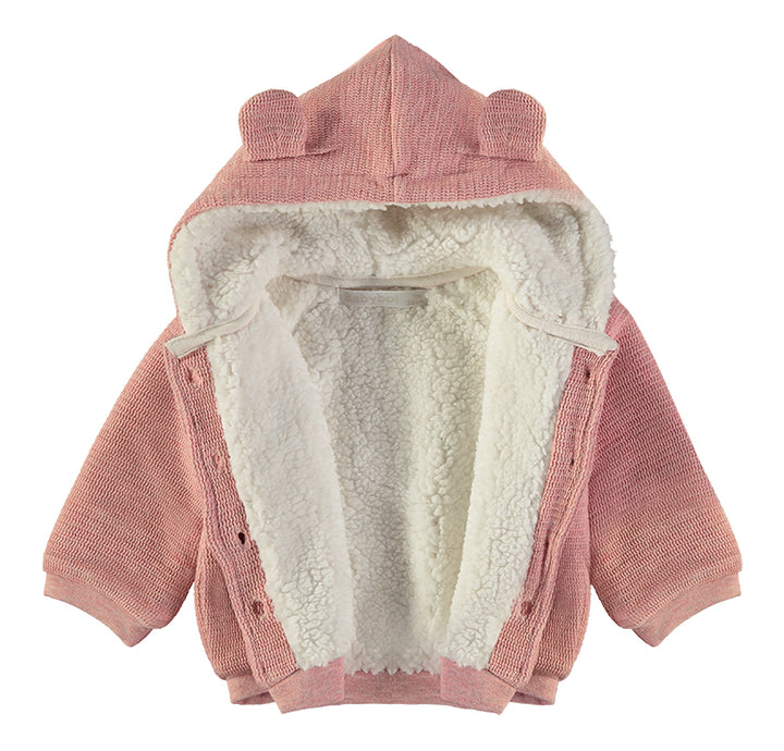 Babybol Hooded Knit Baby Jacket | Dusky Pink