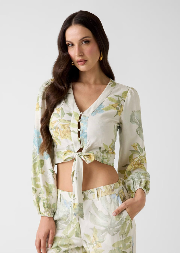 Guess Floral Linen Blend Top