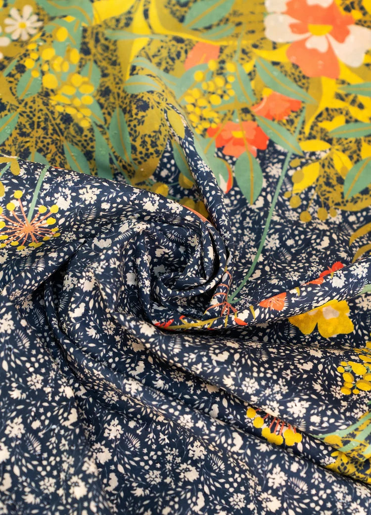 Powder Cotton Poplin Print Scarf | Floral Hedgerow Navy