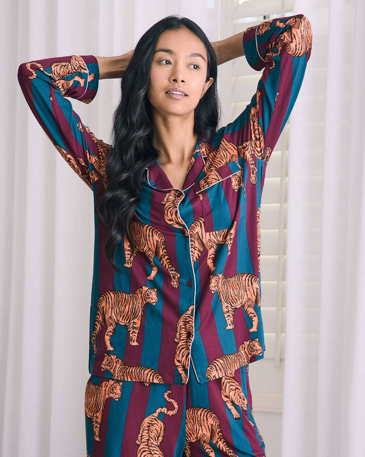 Tiger Stripe Print Long Pyjama Set: UK 6