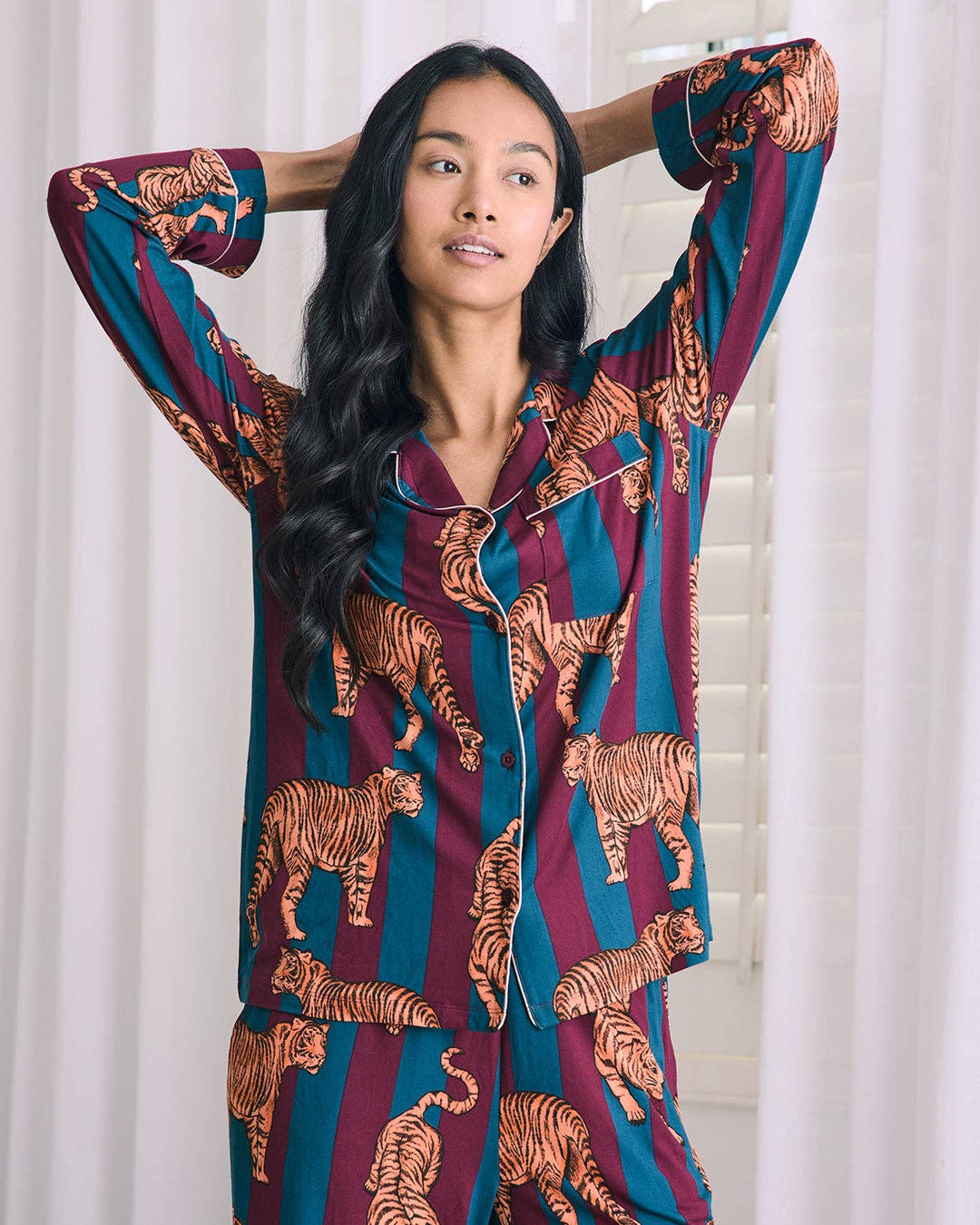 Tiger Stripe Print Long Pyjama Set: UK 10