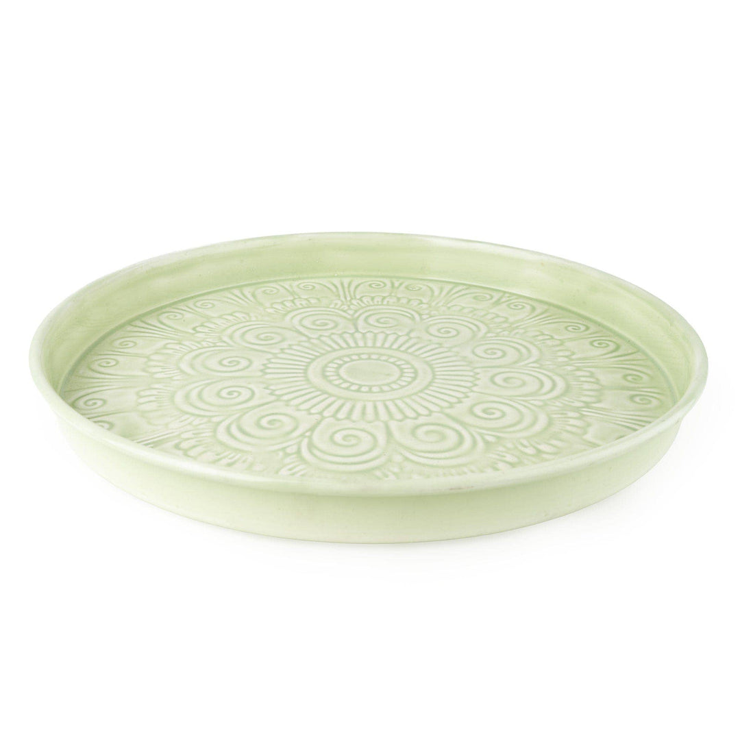 32cm Round Embossed Metal Tray - Duck Egg