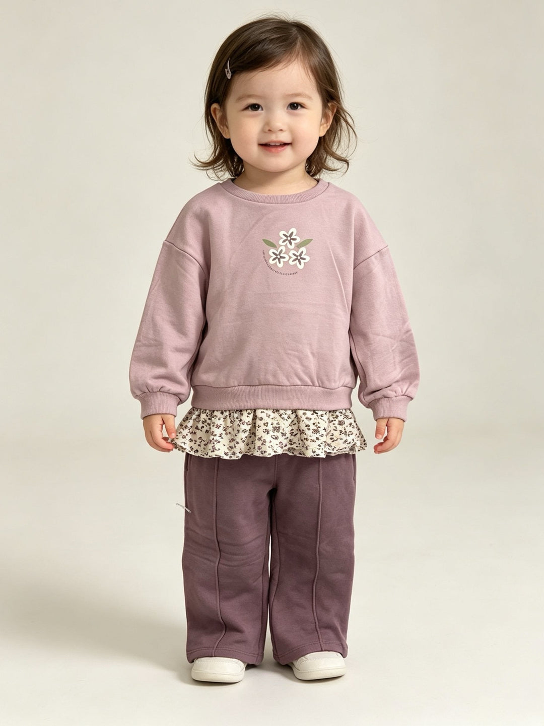 Street Monkey Girls Lilac Flower Sweatshirt And Joggers 2 Piece Set