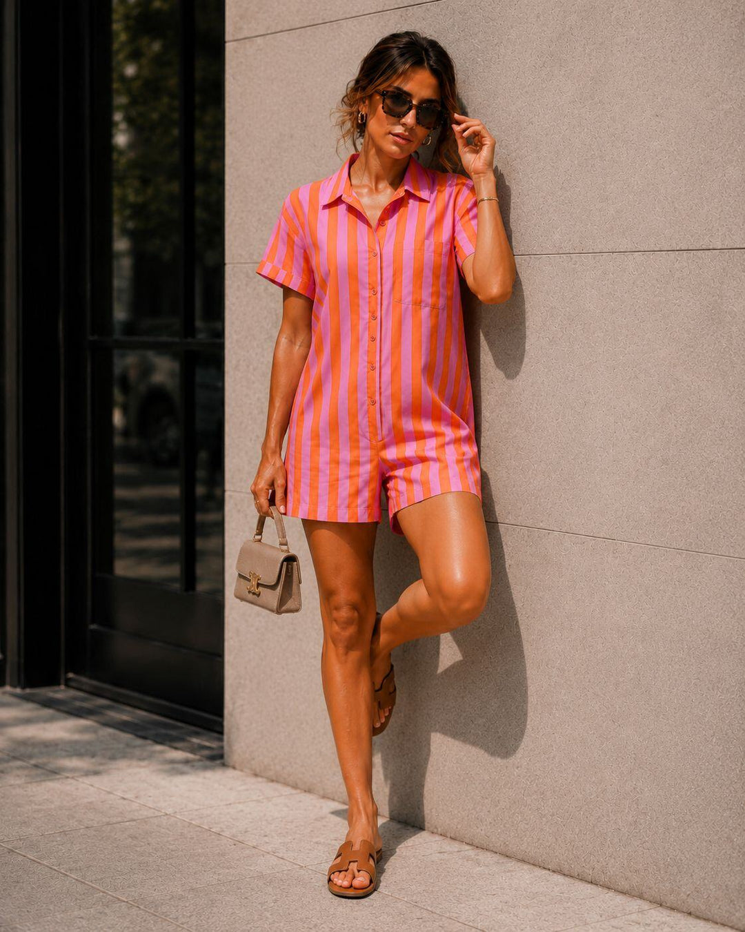 Priya Striped Playsuit Orange