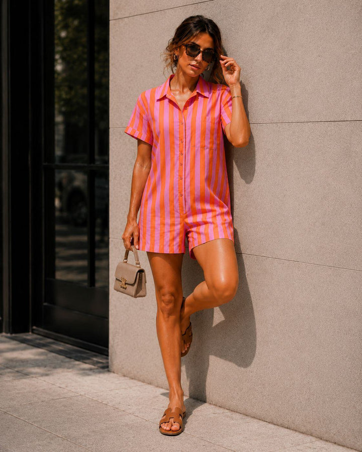 Priya Striped Playsuit Orange