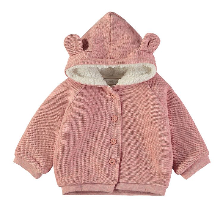 Babybol Hooded Knit Baby Jacket | Dusky Pink