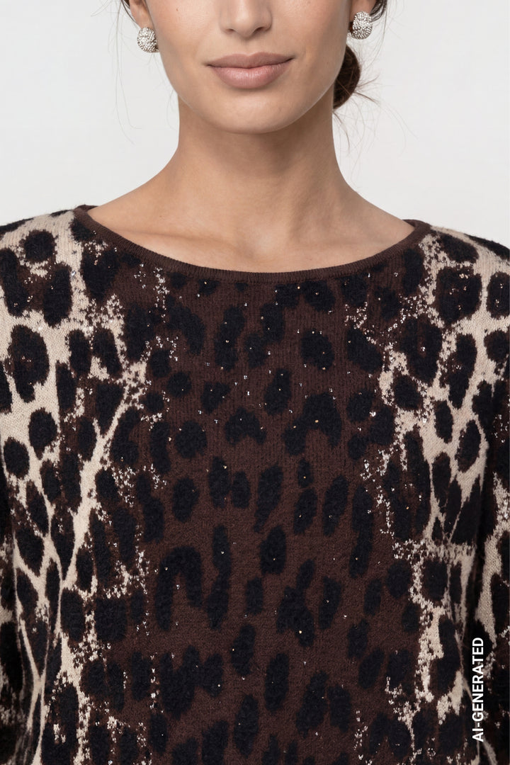 Monari Knitted Leopard Jacquard Pattern Jumper