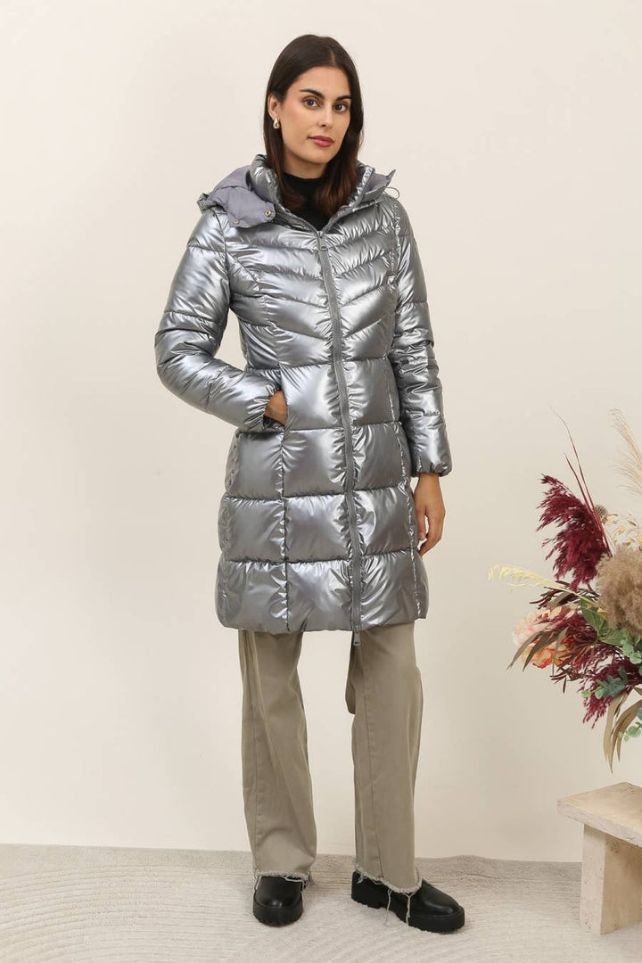 Priya Mid Length Puffer jacket Steel