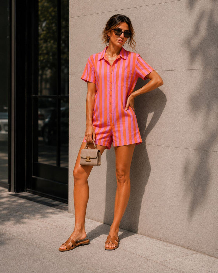 Priya Striped Playsuit Orange