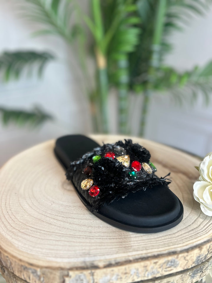 S.Piero Black Diamond Raffia Sandal
