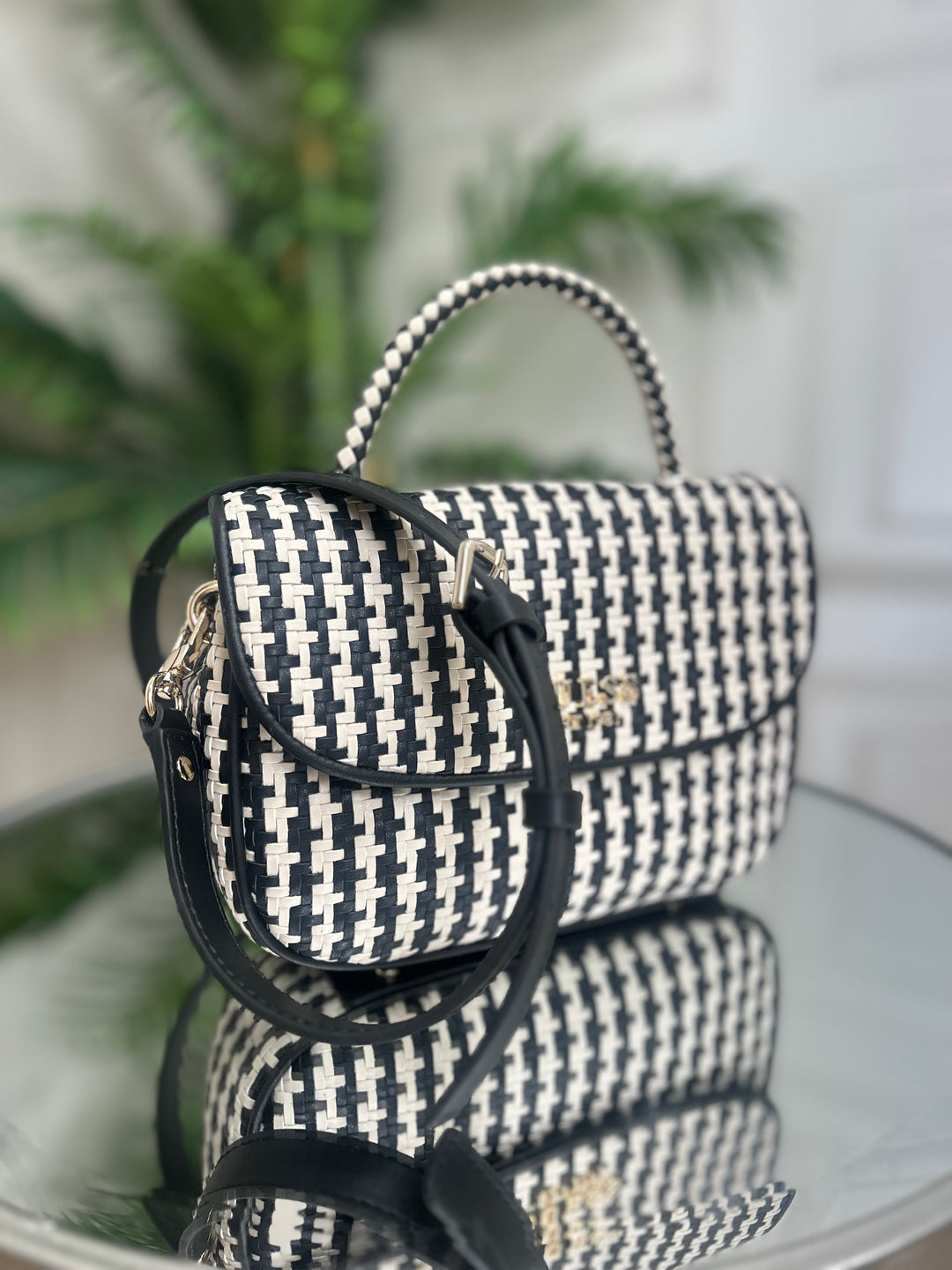 Guess Mirema Black Woven Mini Handbag
