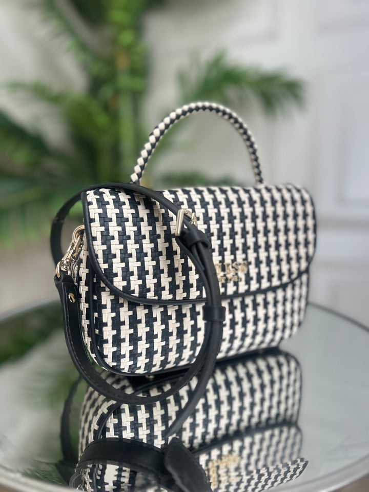 Guess Mirema Black Woven Mini Handbag