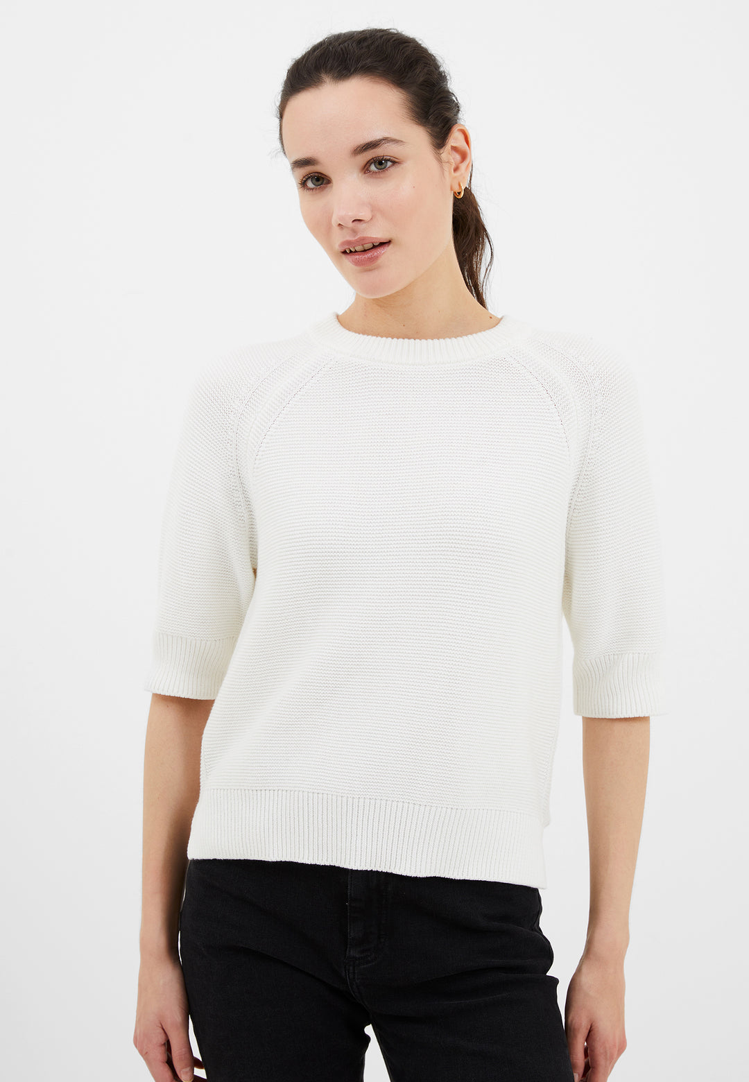 French Connection Lily Mozart Short Sleeve Summer White Jumper